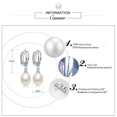 Elegant 925 Sterling Silver Pearl Dangle Earrings, Featuring Natural Freshwater Pearls, Crafted with Fine Details and Polishing for Women's Jewelry Gift