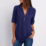 Luella™ | V-Ausschnitt Zipper Plain Bluse