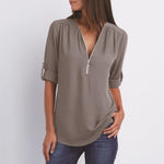 Luella™ | V-Ausschnitt Zipper Plain Bluse