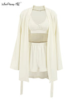 Cozy 3-piece waffle shorts set with blouse and wide-leg shorts, perfect loungewear from laneberg.