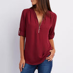 Luella™ | V-Ausschnitt Zipper Plain Bluse