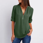 Luella™ | V-Ausschnitt Zipper Plain Bluse