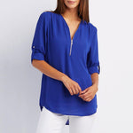 Luella™ | V-Ausschnitt Zipper Plain Bluse